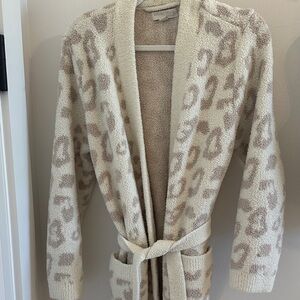 Barefoot Dreams Cream and Tan Leopard Print Robe